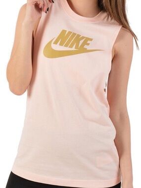 Nike Women's Pink Tank Top with Gold Logo